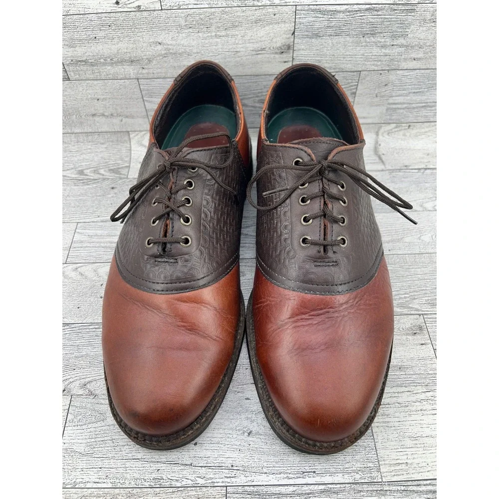 H S TRASK‎ Mens Saddle Shoes Brown Leather Lace Up Oxfords Size 9
